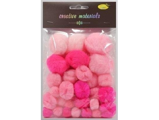 Pink Tonede Pomponer 15-40 Mm 30 Stk