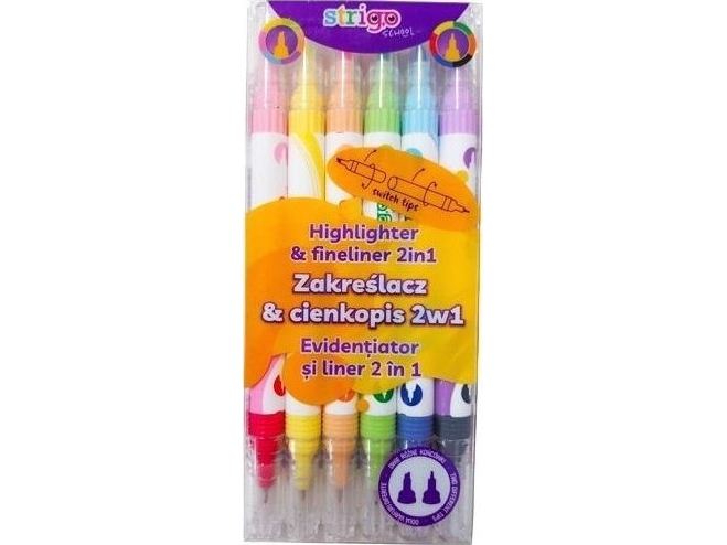 2-In-1-Highlighter Und Feinschreiber 6 Farben Strigo