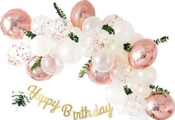 Hyvää syntymäpäivää ilmapallo setti vaaleanpunainen kulta 36el