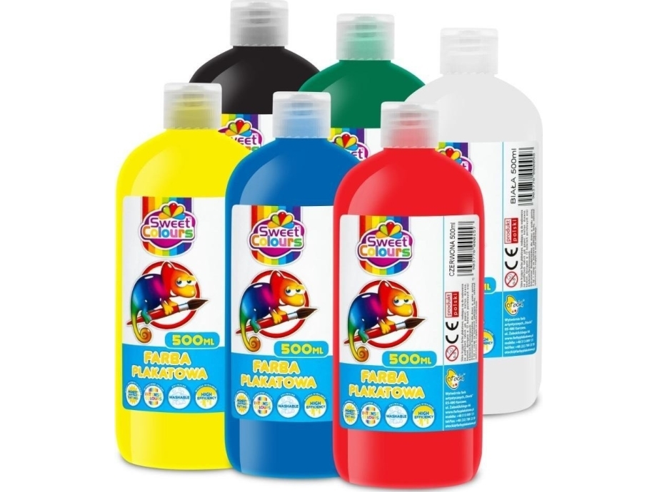 Plakatfarver i flasker 500 ml (6 farver)