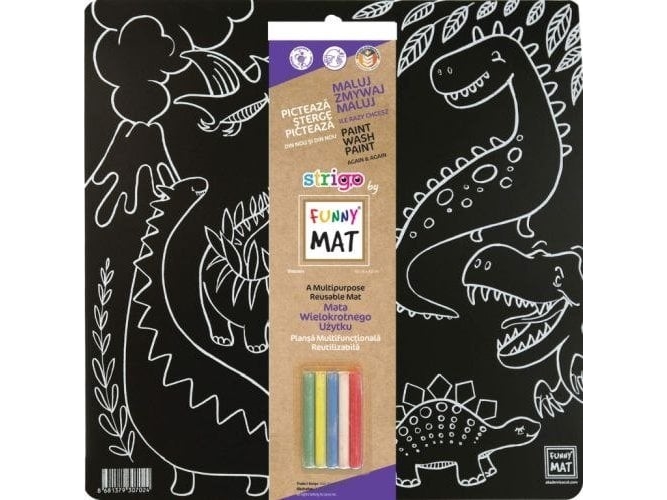 Colour Booklet Funny Mat Black 40X40 Dinosaurier + Gratis Buntstifte