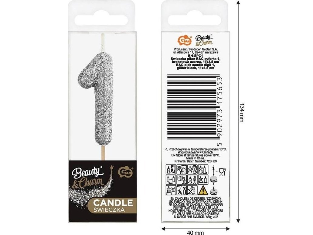 Piker 1 sort glitterlys 11x3,5 cm