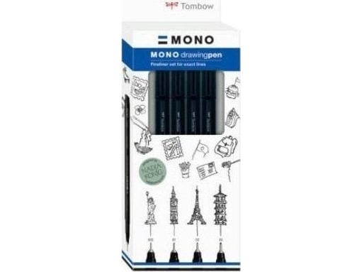 Tombow Ws-Efl-H-F-4P, Schwarz, Fein, Schwarz, Blau, Weiß, Rund, Sichtverpackung, 4 Stück(E)