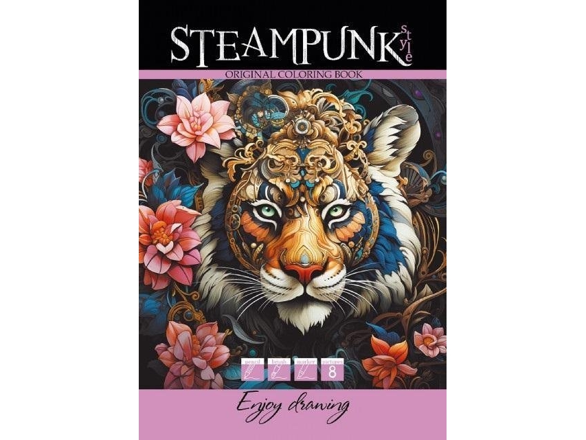 A4 coloring book 8 pictures Steampunk Tiger