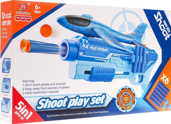LeanToys pistol med fly-udskyder 5-i-1 blå