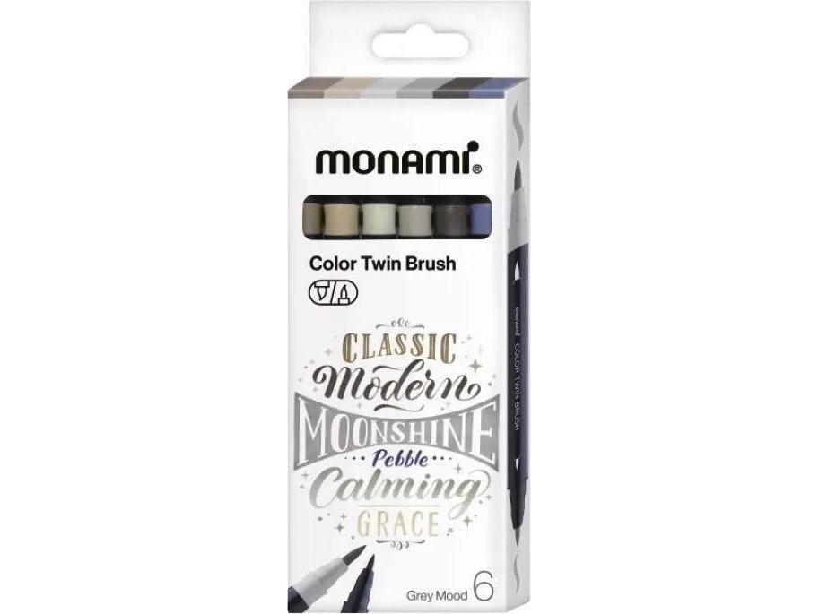 Double-Sided Brush Pens 6Col Grey Monami