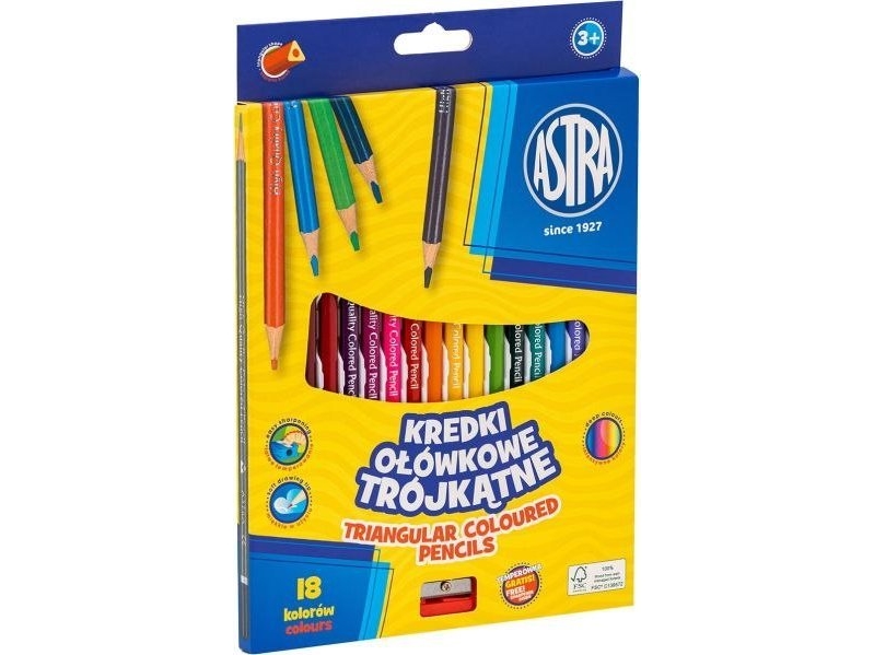Astra Dreikantstifte - 18 Farben Mit Anspitzer