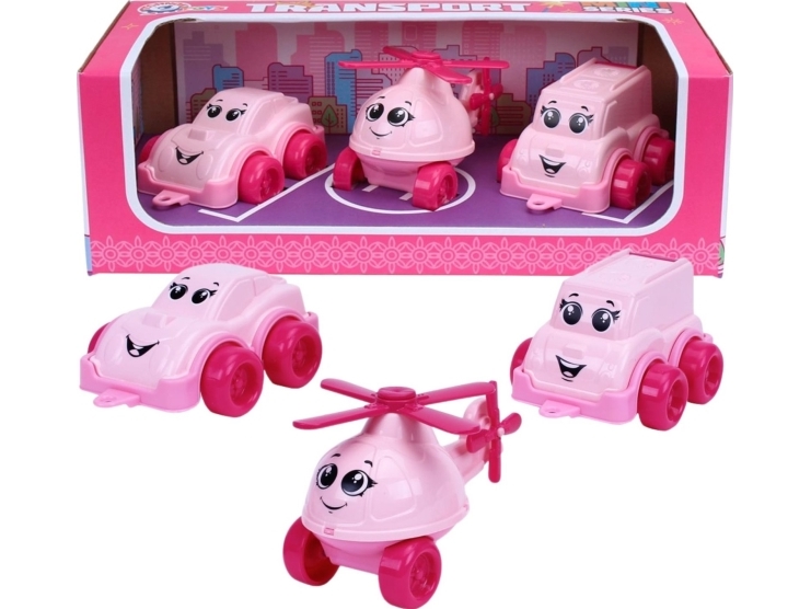 Pink Car Kit Vehicles Mini Helicopter Minibus Cute Smileys