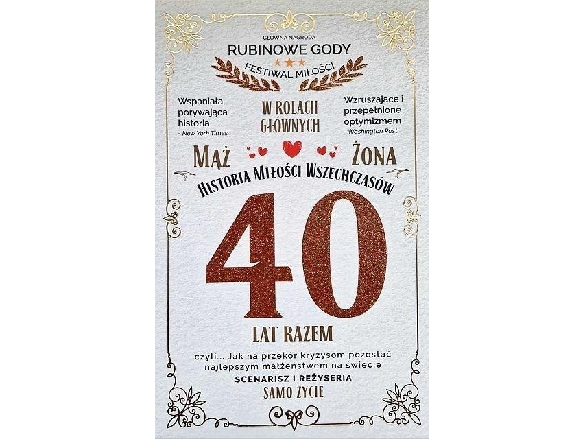 Kort til 40-års bryllupsdag (rubin)