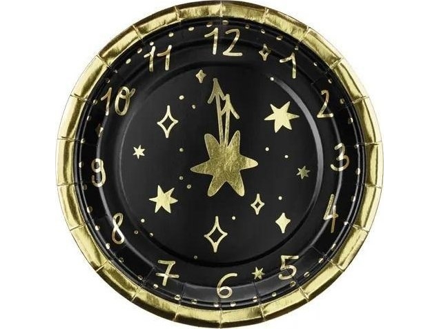 Uhr Neujahr Pappteller 18 Cm