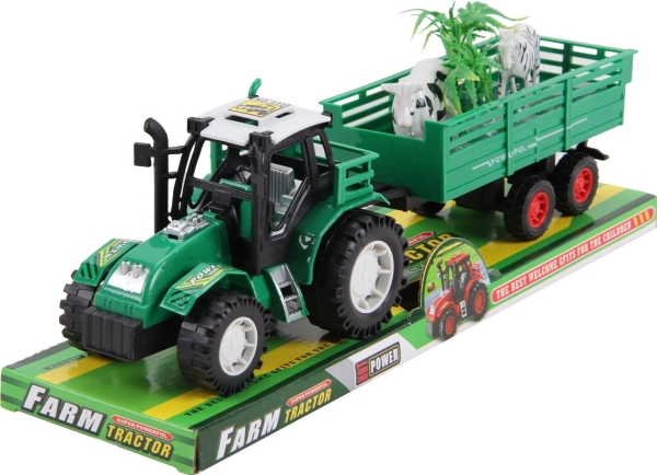 Traktor med anhænger og dyr