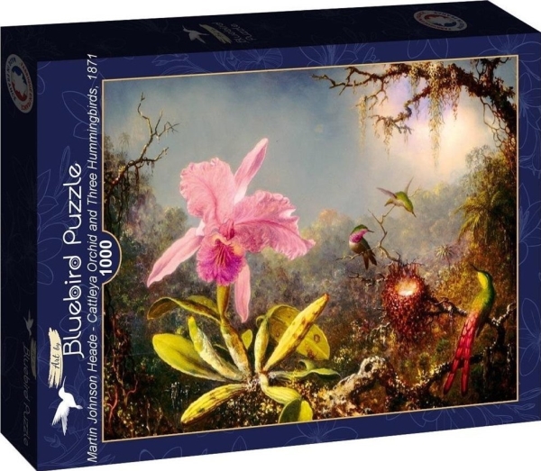 Puzzle 1000 Orchidea I Trzy Kolibry, Heade 1871