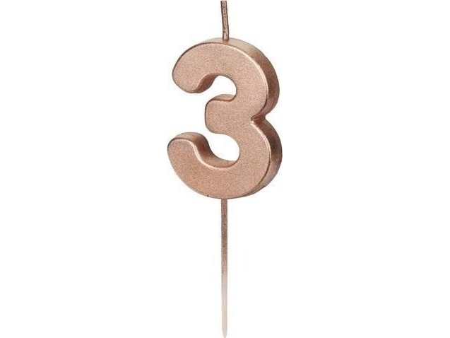 Geburtstagskerze 3 Stück Rosa/Gold 4,5 Cm