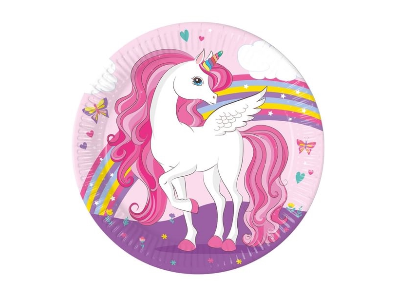 Decorata Party Paptallerkner - 8-pak - 23 cm - Unicorn Rainbow C