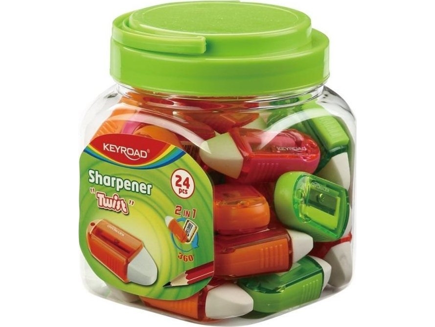 Muovinen teroitin pyyhekumin kanssa Twist single (24kpl)