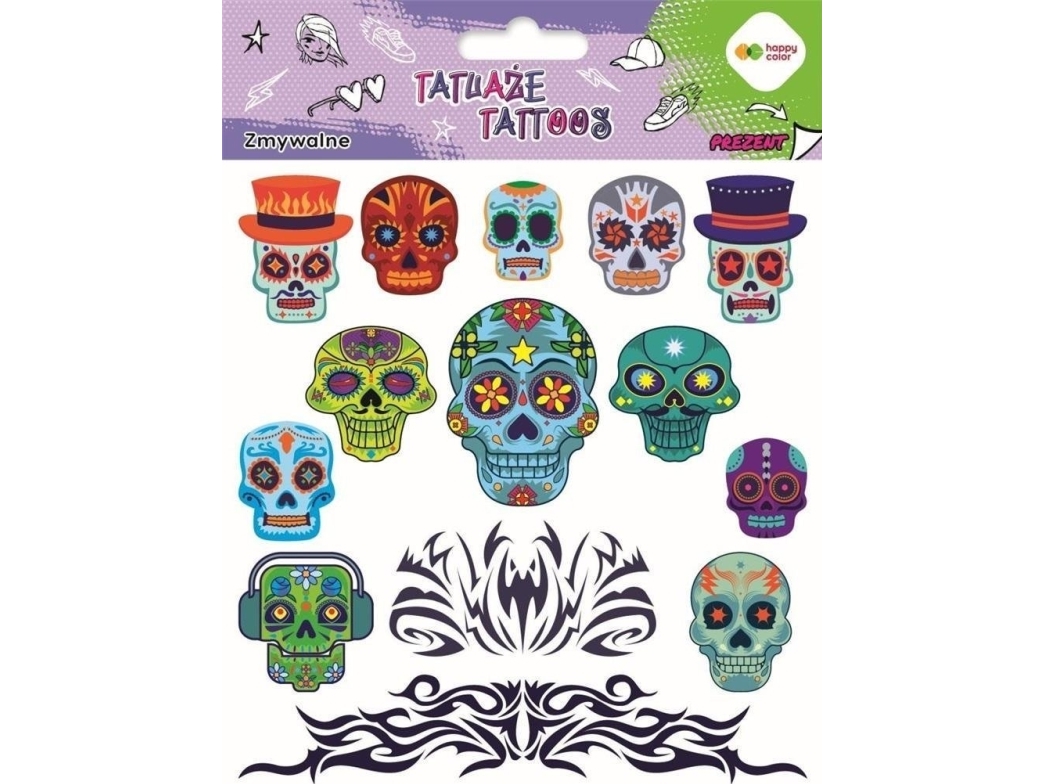 Blue Skulls Washable Tattoos Happy Color