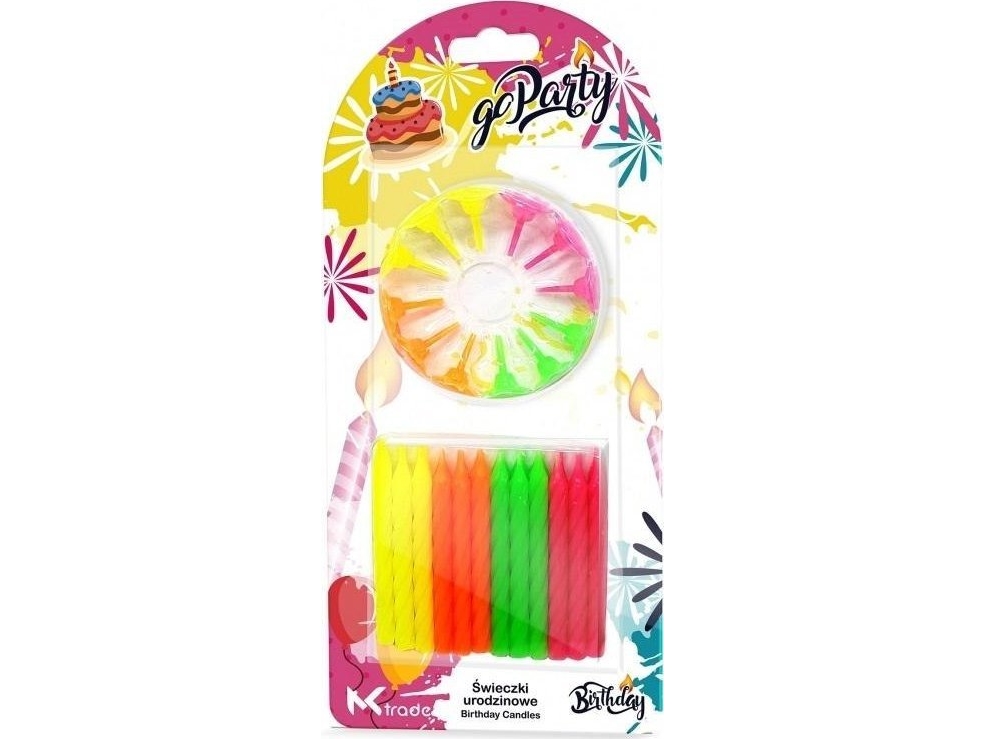 GoDan fødselsdagslys neon spiral 6,5 cm 24 stk