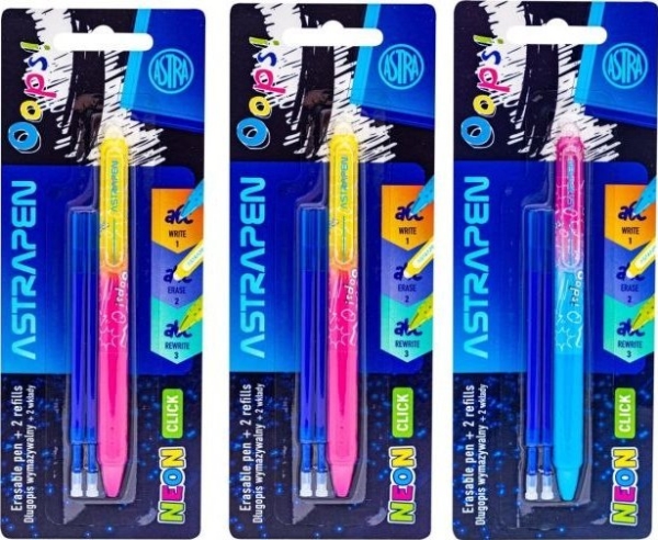 Click Radierbarer Stift 0,5 Mm Astrapen Oops! Neon + 2 Click Radierbare Minen Blau Blister 1+2 Stück Neu