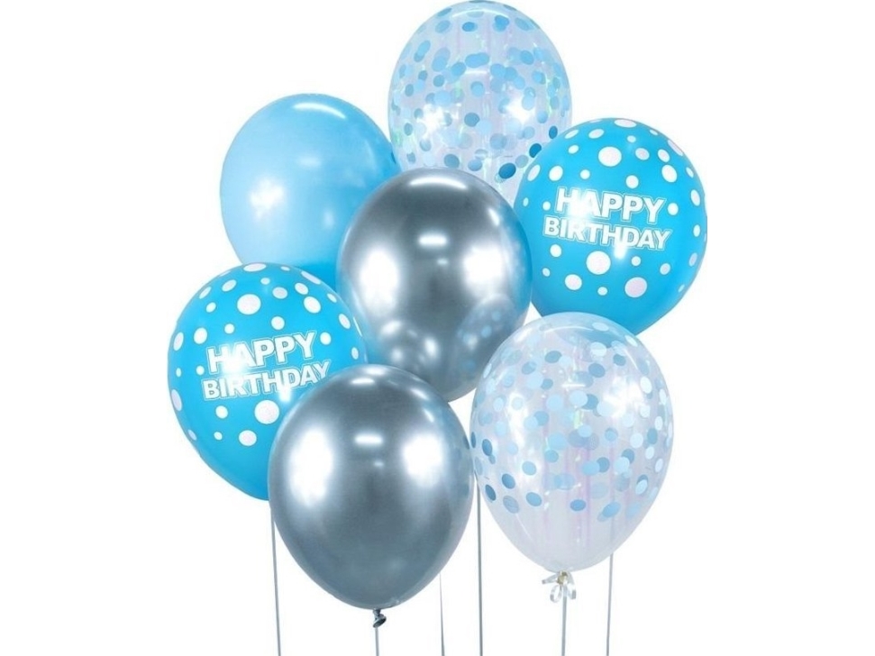B&C silver och blå Happy Birthday-ballonger 7 st | Skola & Hobby - Festdekorera - Ballonger | GameStuff
