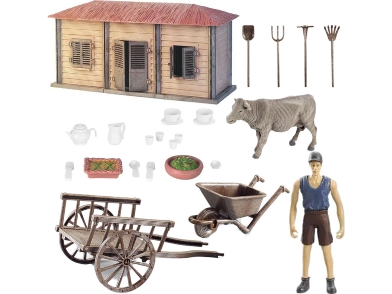 Stor Gård Ranch Bondegård Sammenklappelig Landmand Ko Vogn