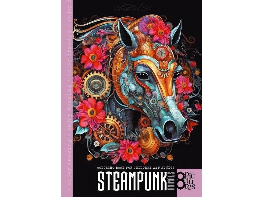 Malbuch A4 8 Bilder Steampunk Pferd