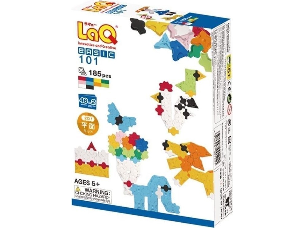 Japoniškas edukacinis konstruktorius LaQ Basic 101 (185 detalės, 46 schemos, 10 spalvų)