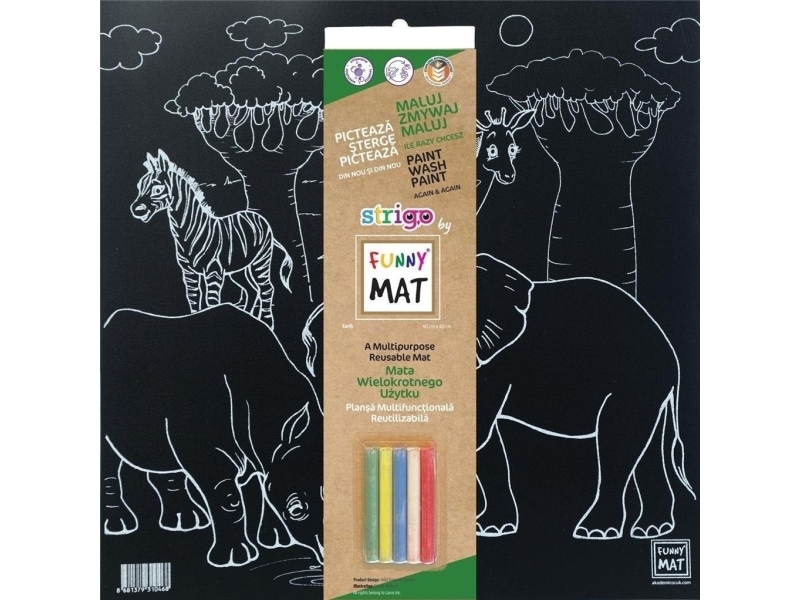 Svart matta + krita Safari Funny Mat STRIGO | Leksaker - För dom minsta - Aktivitetsfilt | GameStuff