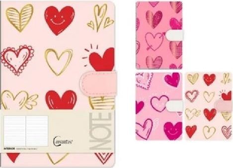 Anteckningsbok A5/144K med magnetlås, hjärtan | Papper & Emballage - Block & Post-It - Post-it | GameStuff