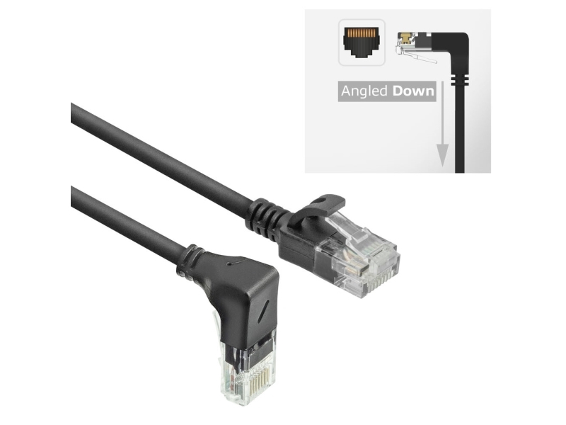 ACT Black U/UTP CAT6A LSZH flad patchkabel RJ45 90° vinklet ned til lige (DC3900) 0,5 m