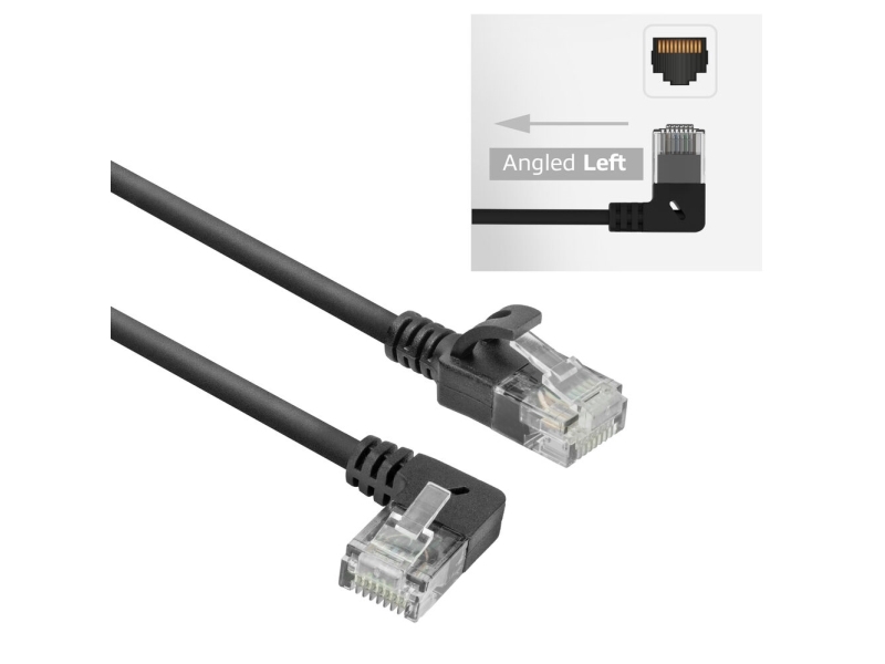 Schwarzes 1 M U/Utp Cat6a Lszh Patchkabel Mit Rj45-Steckern 90° Abgewinkelt Links Auf Gerade