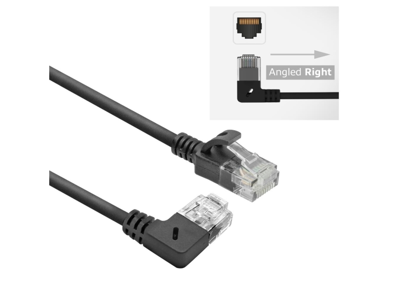 Act Black 3 Meters U/Utp Cat6a Lszh Slimline Patch Cable With Rj45 Connectors 90? Angled Right To Straight (Dc2903)