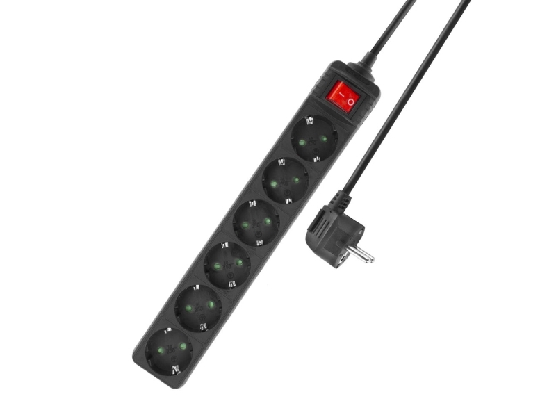 Act Power Strip With Illuminated Switch, 6 Sockets, 3 M, Black (Ac2465)