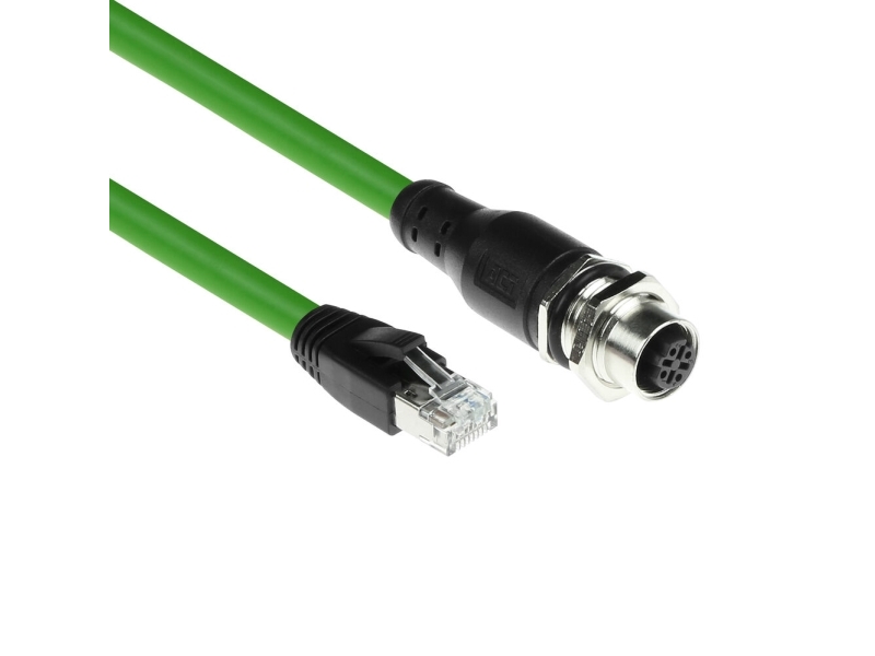 Act Industrial 1.50 Meters Sensor Cable M12d 4-Pin Female Chassis To Rj45 Male, Superflex Xtreme Tpe Cable, Shielded (Sc4533)
