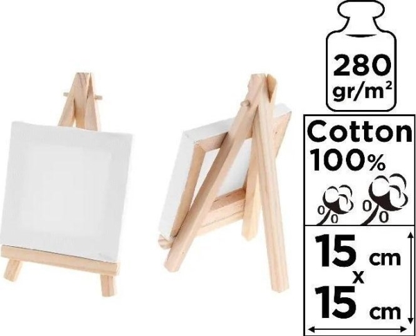 Mini Leinwand 15X15cm 280G/M2 + Staffelei