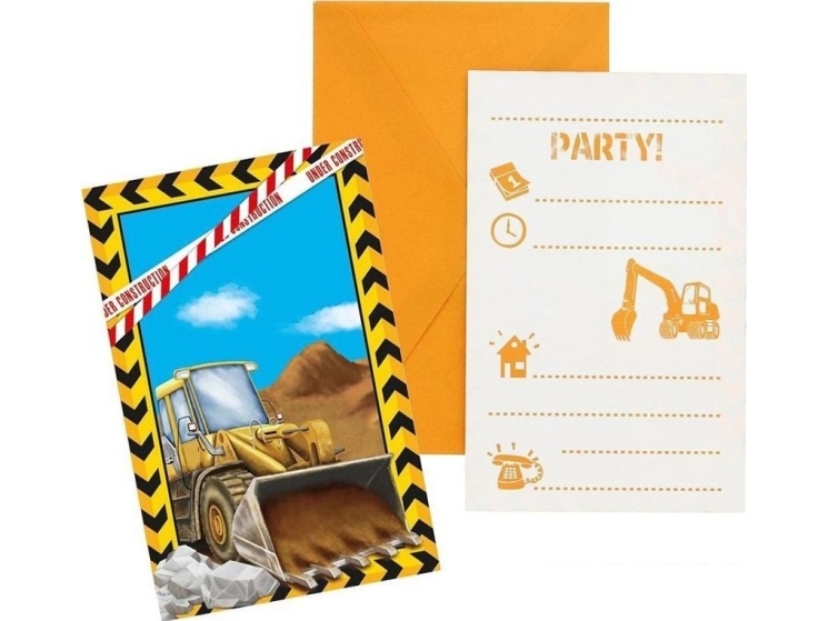 Decorata Party Invitationer - 6-pak - Construction