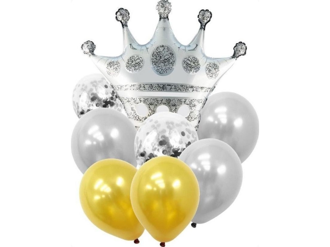 Satz Silberne Krone Ballons 9El