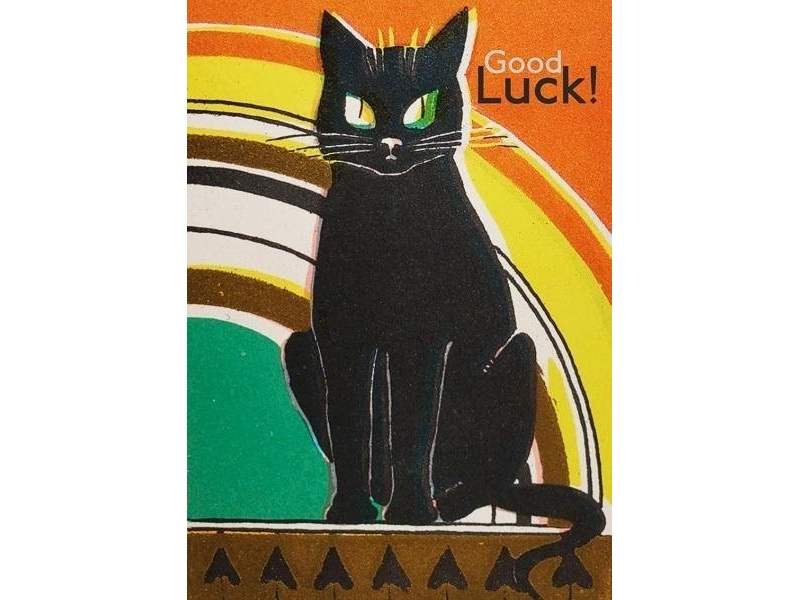 B6 notesbog med kuvert Sort kat Good Luck Vintage