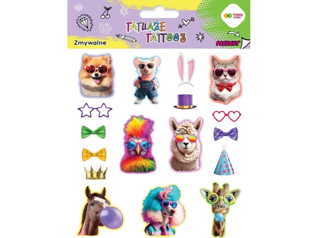 Animals Funny Happy Color Washable Tattoos