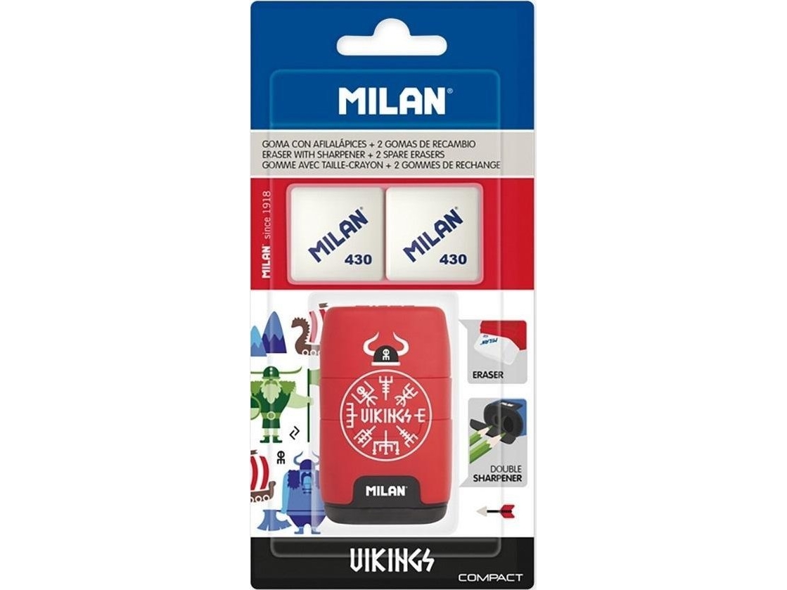 Milan suddgummi-gummi Compact Vickings + 2 suddgummin | Skrivredskap - Skrivtillbehör - Pennvässare | GameStuff