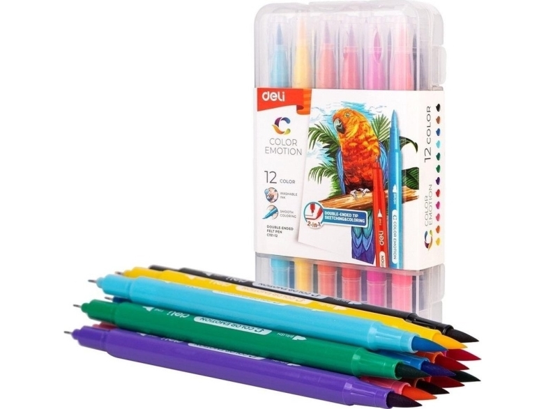Doppelseitige Marker Color Emotio 12 Farben Deli