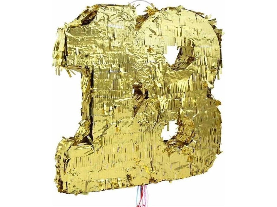 Numero 18 piñata metallinen kultainen 50x40.5x8cm