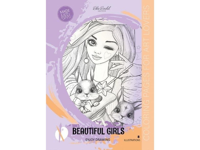 A4 coloring book 8 pictures Beautiful Girls purple