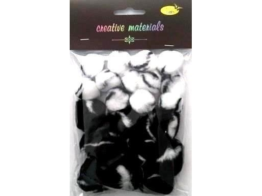 Tofarvede pom-poms hvid/sort 25-40 mm 21 stk