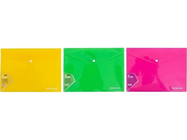 Astra A4 konvoluttmappe med trykknapp neon mix ASTRAPAP