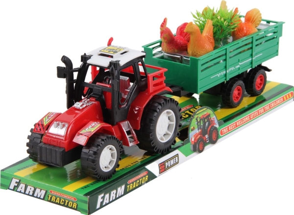 Traktor med trailer og høns