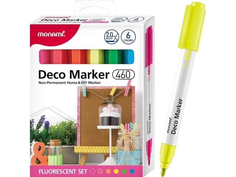 Monami Akryl Dekorative Dekomarkører B 460 6 Farver Fluorescerende Monami