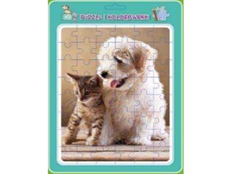 A Framed Puzzle With A Coloring Book. A Dog With A Cat