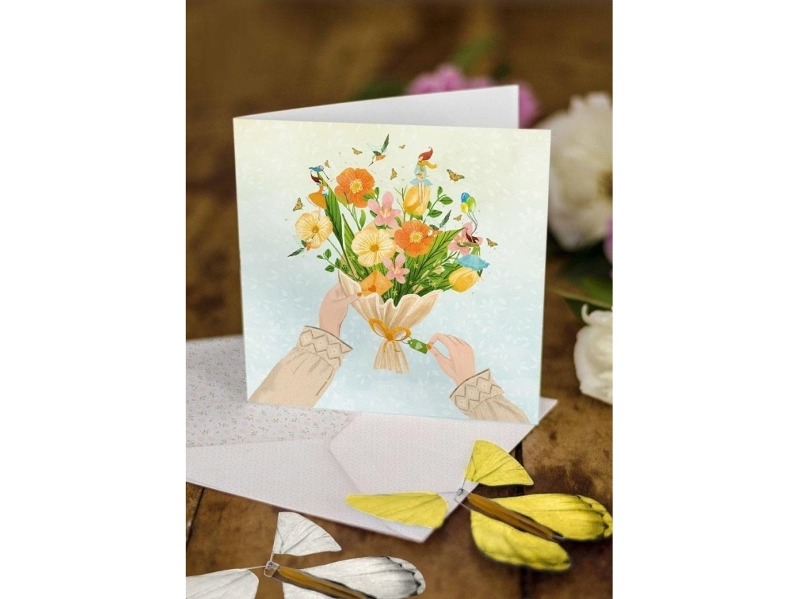 Große Karte Mit 2 Fliegenden Schmetterlingen Bouquet