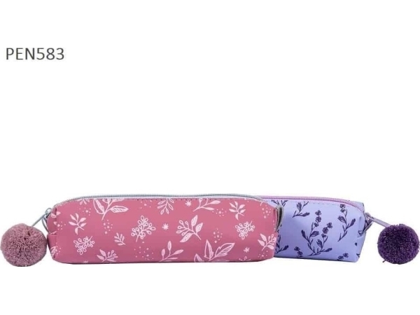 One-Compartment Pencil Case With Pompom Flowers