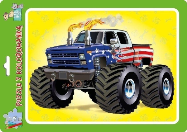 Gerahmtes Puzzle Mit Malbuch. Monstertruck